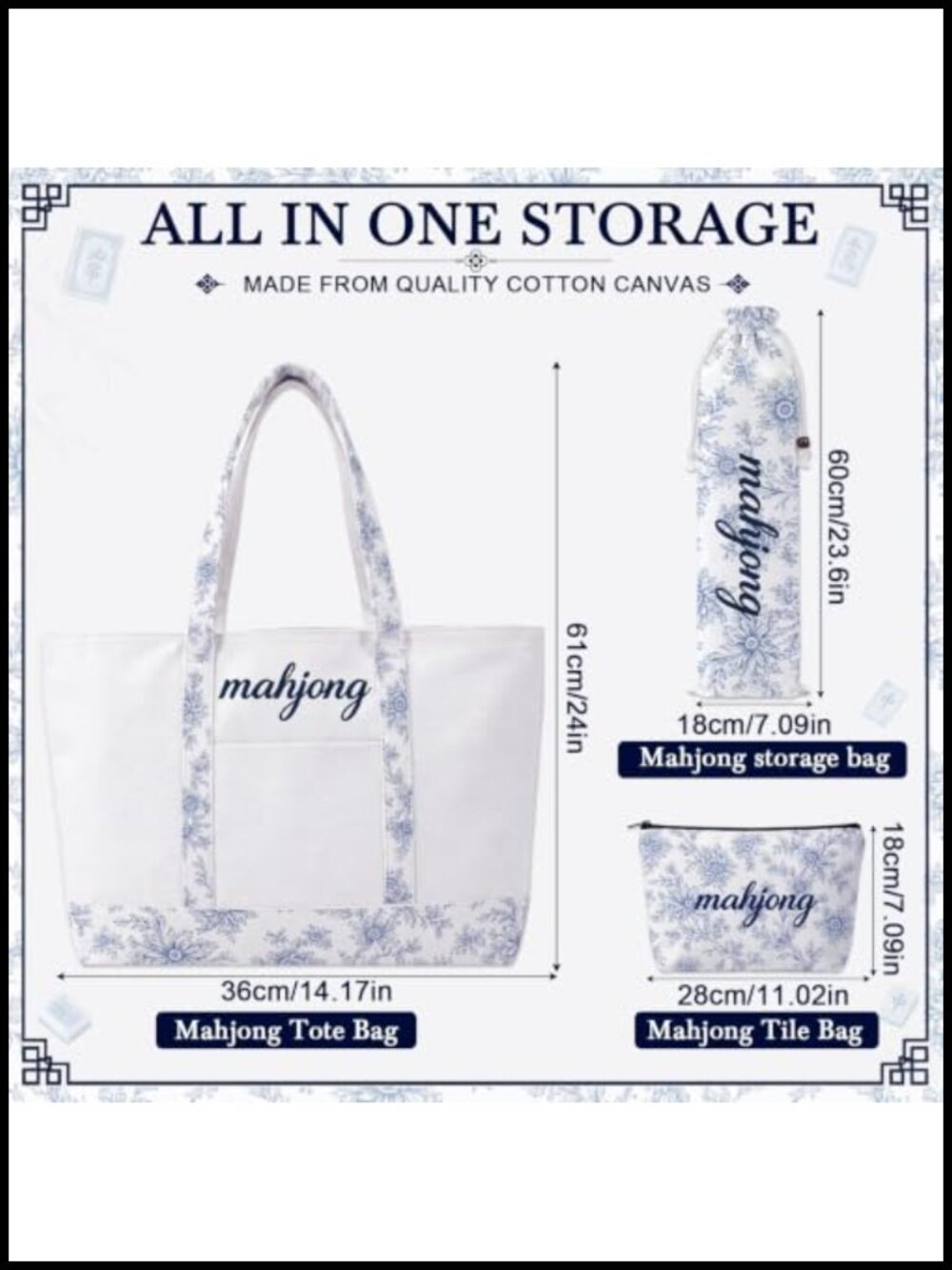 3-Piece Mahjong Storage Bag Set with Tote, Tile Bag & Rack Sleeve - Picture 2 of 6